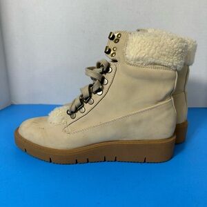Women's Cream Shearling Lace-Up Boots